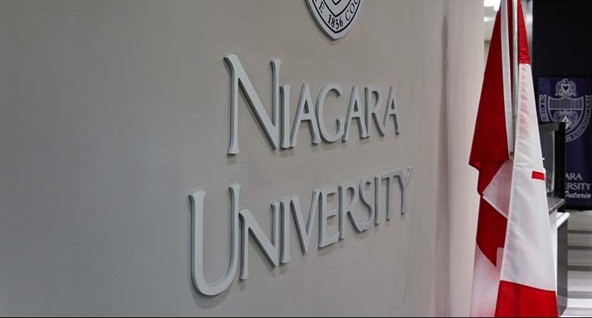 niagara university logo on entrance wall