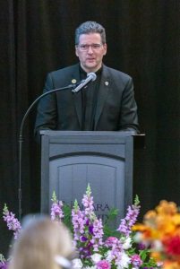 Rev. James J. Maher, C.M., announces Powering Transformation, Niagara University's $125 million capital campaign.