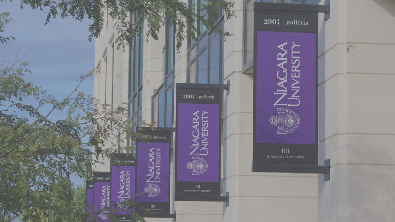 Niagara University in Ontario exterior with banners